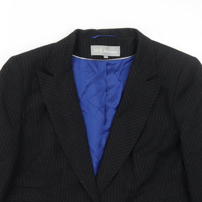 Marks and Spencer Womens Black Striped Polyester Jacket Suit Jacket Size 16
