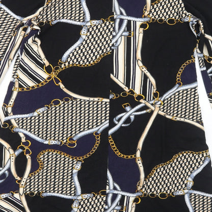 Wallis Womens Black Geometric Viscose Shift Size 10 Round Neck Zip