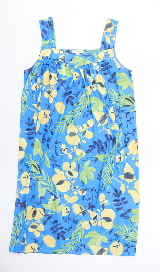 Daxon Womens Blue Floral Polyester Tank Dress Size 16 Square Neck Pullover