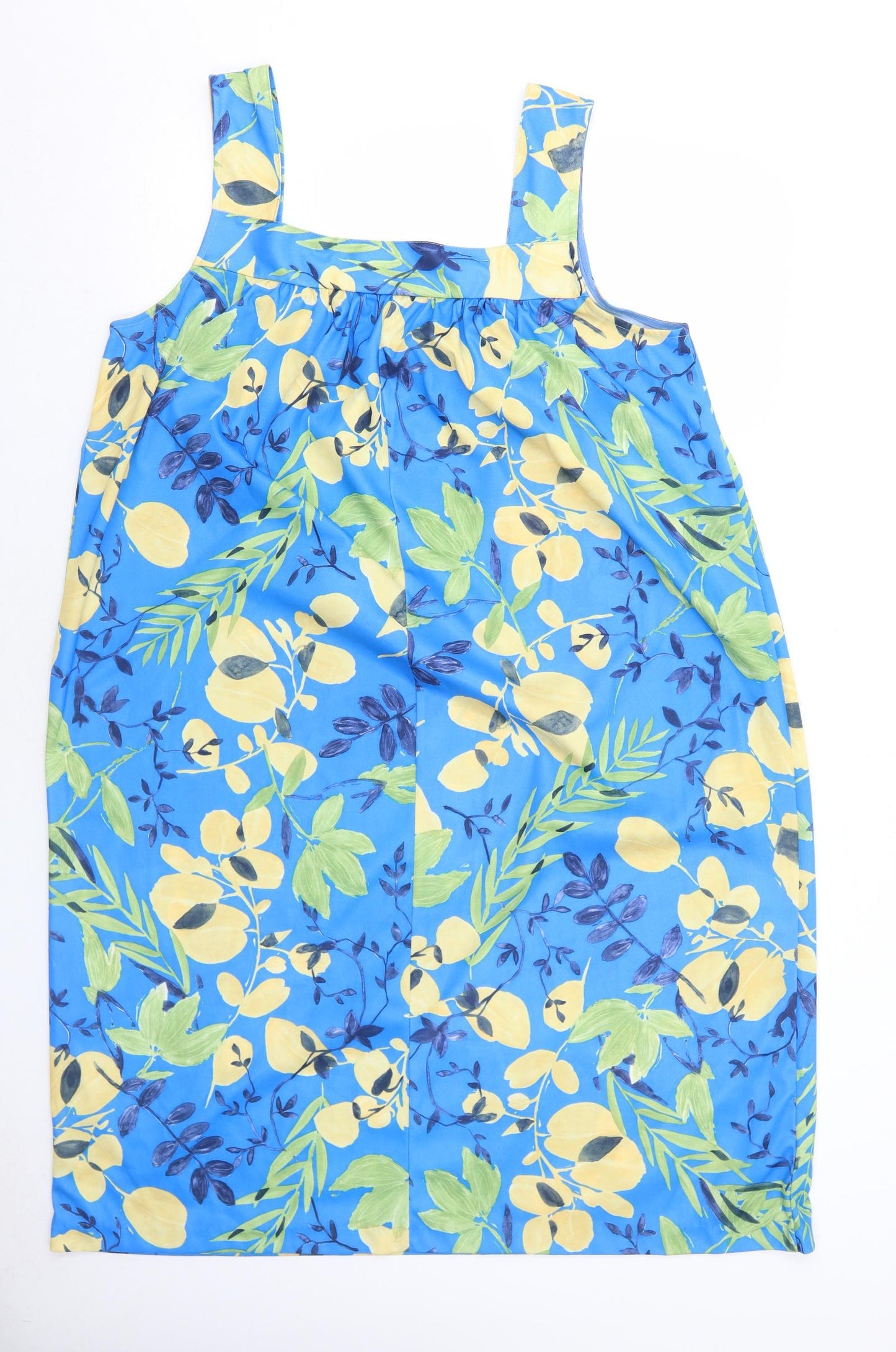 Daxon Womens Blue Floral Polyester Tank Dress Size 16 Square Neck Pullover