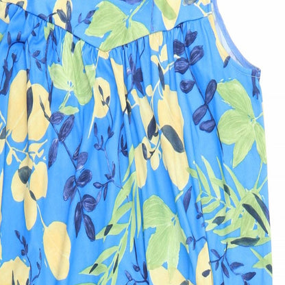 Daxon Womens Blue Floral Polyester Tank Dress Size 16 Square Neck Pullover