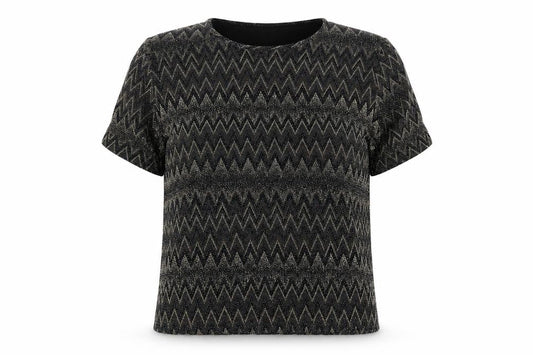 Front view of Roman women’s black geometric nylon basic blouse, size M, round neck -, size M/l