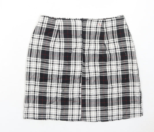 Nasty Gal Womens Black Plaid Polyester A-Line Skirt Size 8 Zip
