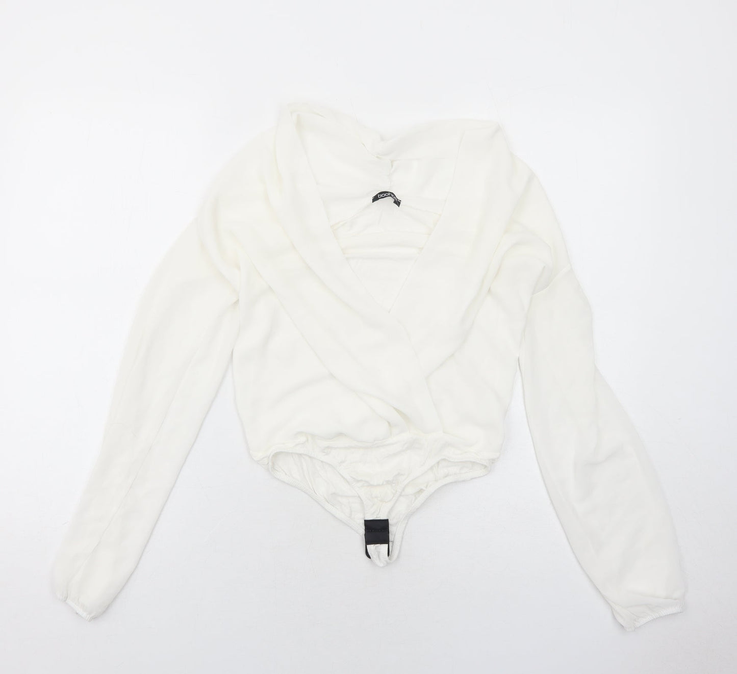 Boohoo Womens White Polyester Bodysuit One-Piece Size 8 Hook & Eye