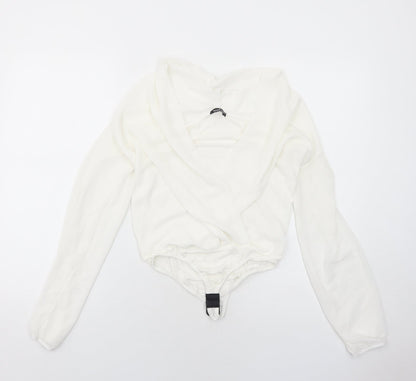 Boohoo Womens White Polyester Bodysuit One-Piece Size 8 Hook & Eye