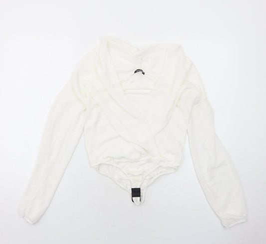 Boohoo Womens White Polyester Bodysuit One-Piece Size 8 Hook & Eye