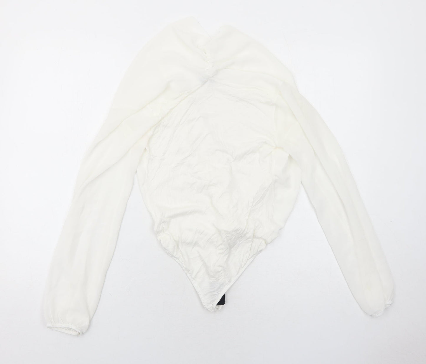 Boohoo Womens White Polyester Bodysuit One-Piece Size 8 Hook & Eye