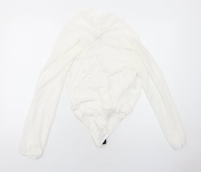 Boohoo Womens White Polyester Bodysuit One-Piece Size 8 Hook & Eye