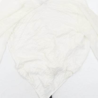 Boohoo Womens White Polyester Bodysuit One-Piece Size 8 Hook & Eye