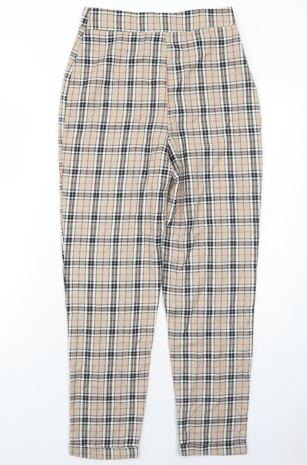 Nasty Gal Womens Beige Plaid Polyester Carrot Trousers Size 6 Regular Zip