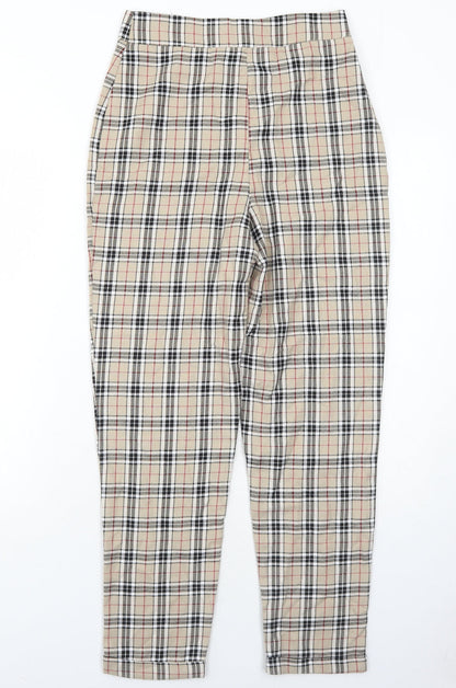 Nasty Gal Womens Beige Plaid Polyester Carrot Trousers Size 6 Regular Zip