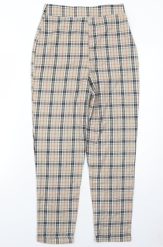 Nasty Gal Womens Beige Plaid Polyester Carrot Trousers Size 6 Regular Zip