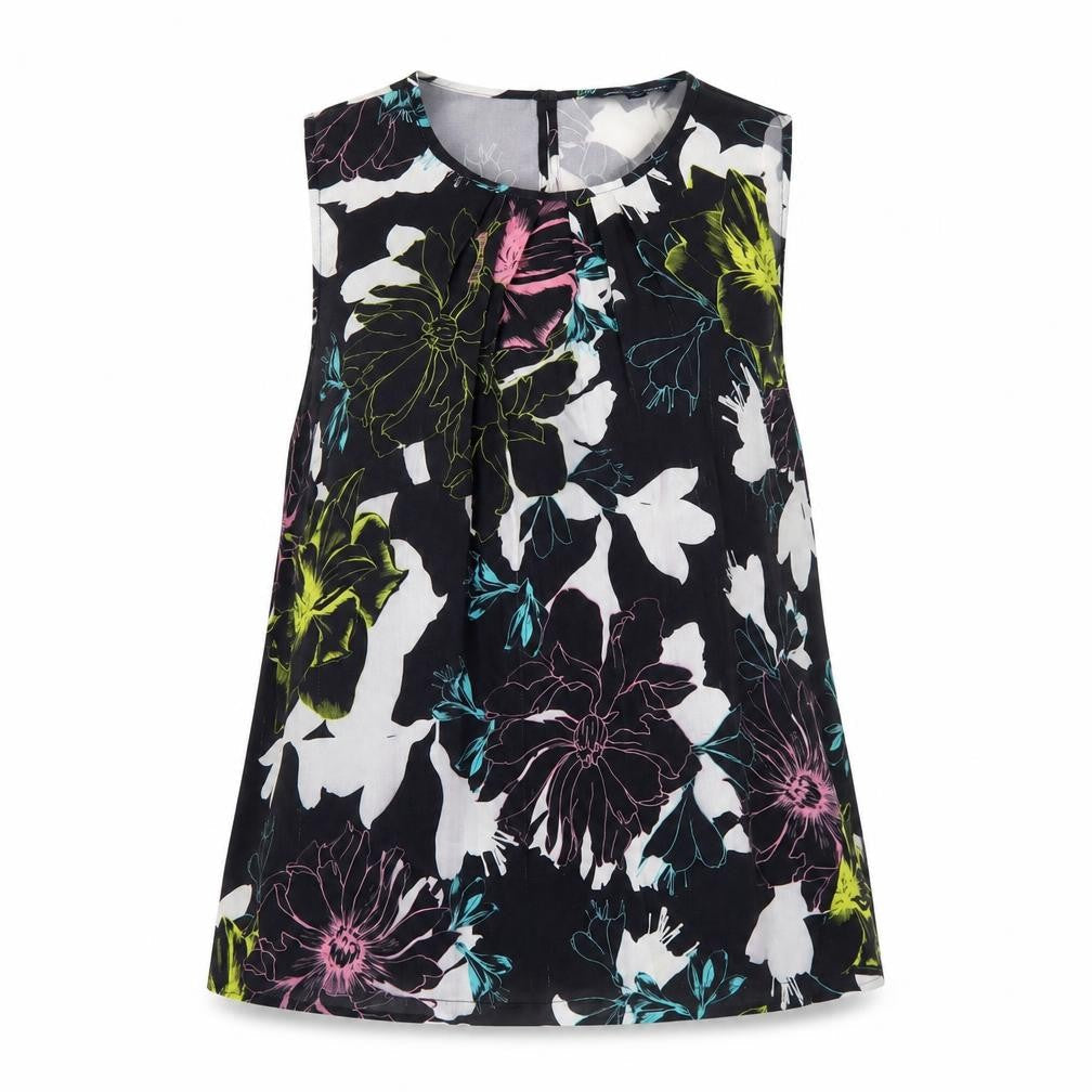 French Connection Womens Black Floral Polyester Basic Tank Size 10 Round Neck