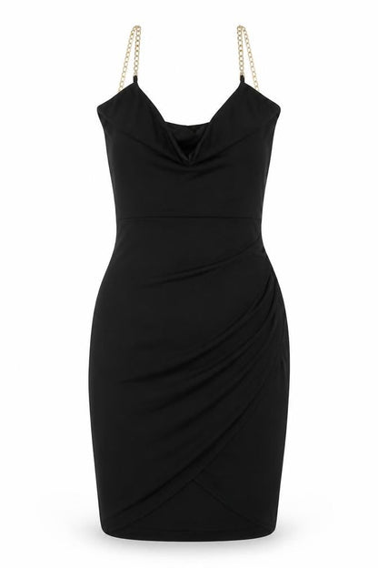 Quiz Womens Black Polyester Bodycon Size 8 Cowl Neck Pullover - Chain Strap