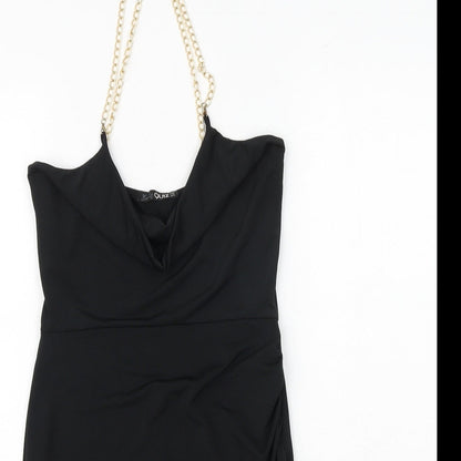 Quiz Womens Black Polyester Bodycon Size 8 Cowl Neck Pullover - Chain Strap