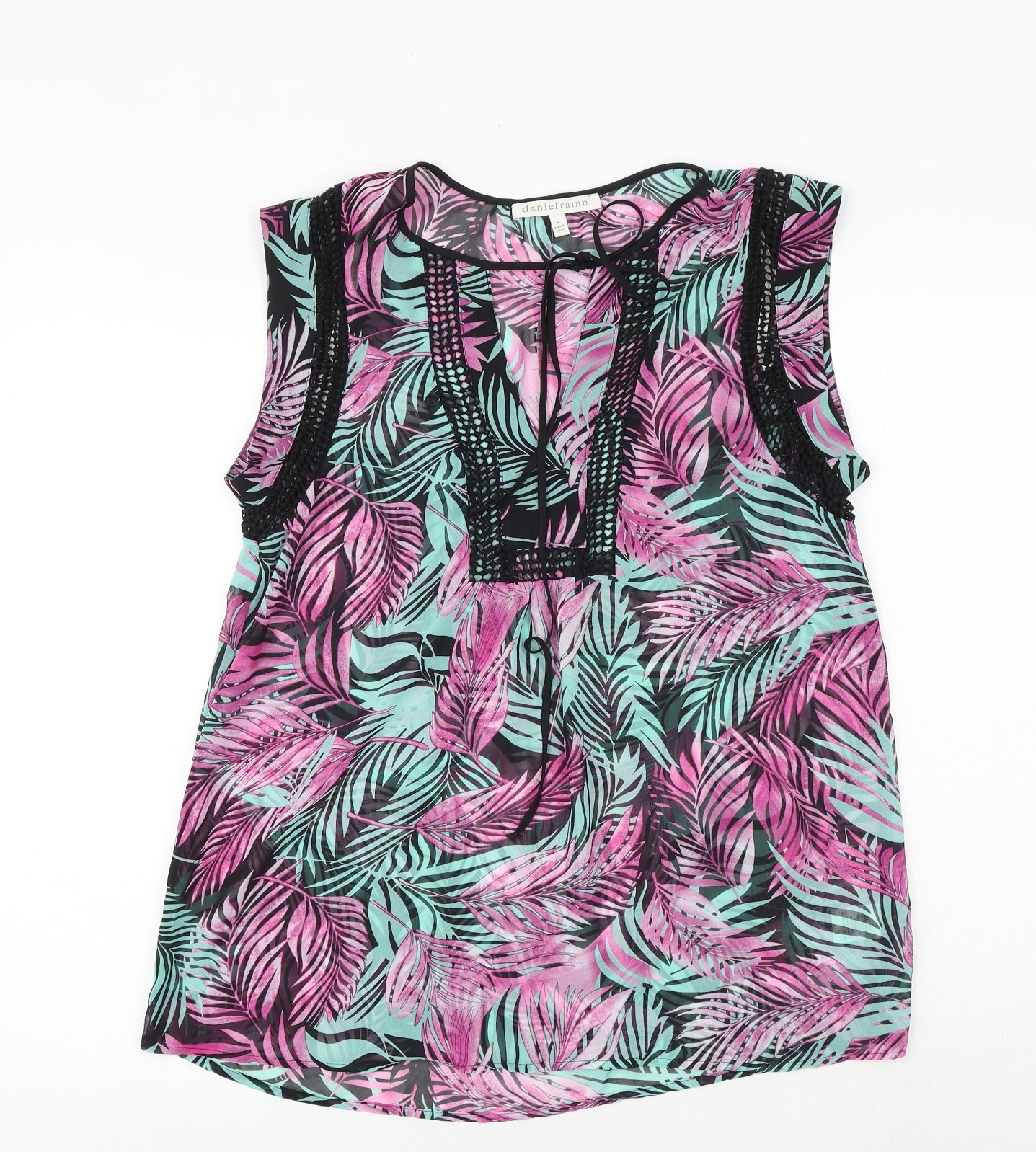 Daniel Rainn Womens Multicoloured Geometric Polyester Basic Tank Size M V-Neck - Leaf Print