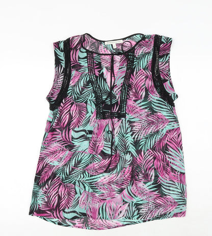 Daniel Rainn Womens Multicoloured Geometric Polyester Basic Tank Size M V-Neck - Leaf Print