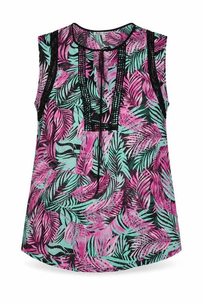 Daniel Rainn Womens Multicoloured Geometric Polyester Basic Tank Size M V-Neck - Leaf Print