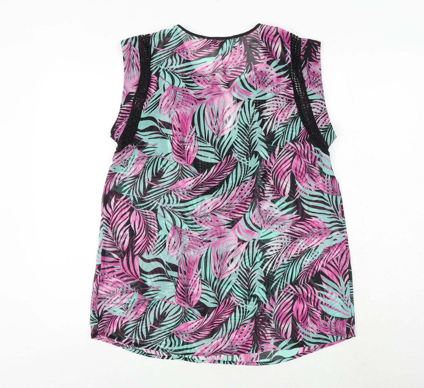Daniel Rainn Womens Multicoloured Geometric Polyester Basic Tank Size M V-Neck - Leaf Print