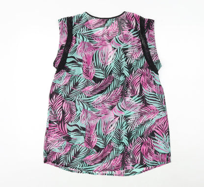 Daniel Rainn Womens Multicoloured Geometric Polyester Basic Tank Size M V-Neck - Leaf Print