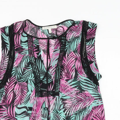 Daniel Rainn Womens Multicoloured Geometric Polyester Basic Tank Size M V-Neck - Leaf Print