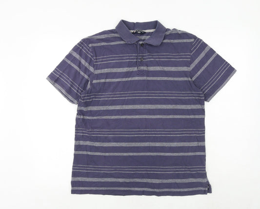Blue Harbour Mens Blue Striped 100% Cotton Polo Size S Collared Button