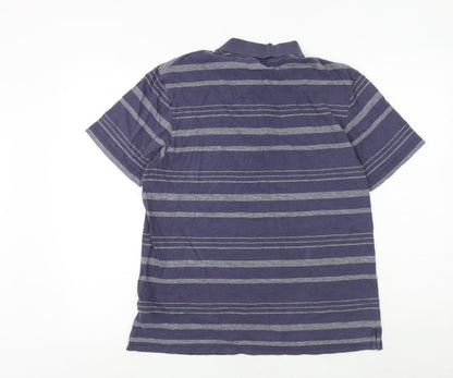 Blue Harbour Mens Blue Striped 100% Cotton Polo Size S Collared Button