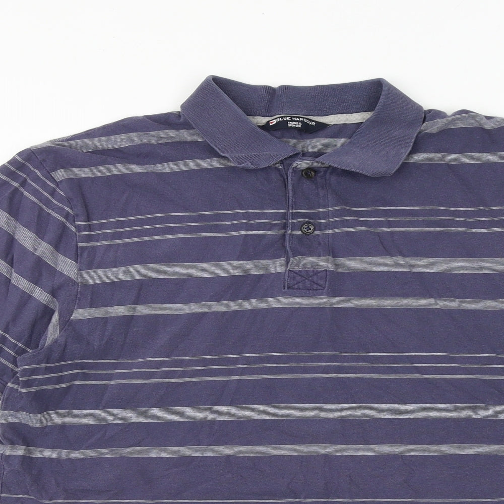 Blue Harbour Mens Blue Striped 100% Cotton Polo Size S Collared Button