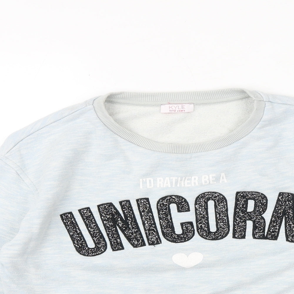 M&Co Girls Blue Cotton Pullover Sweatshirt Size 11-12 Years Pullover - Unicorn