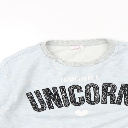 M&Co Girls Blue Cotton Pullover Sweatshirt Size 11-12 Years Pullover - Unicorn