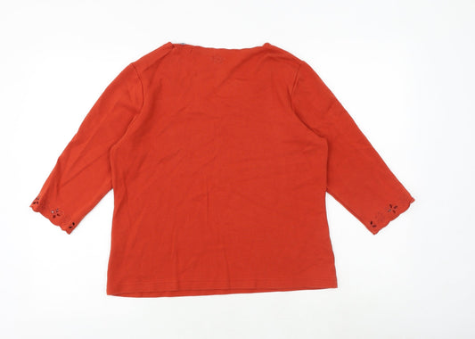 DASH Womens Orange Cotton Basic T-Shirt Size 14 Scoop Neck