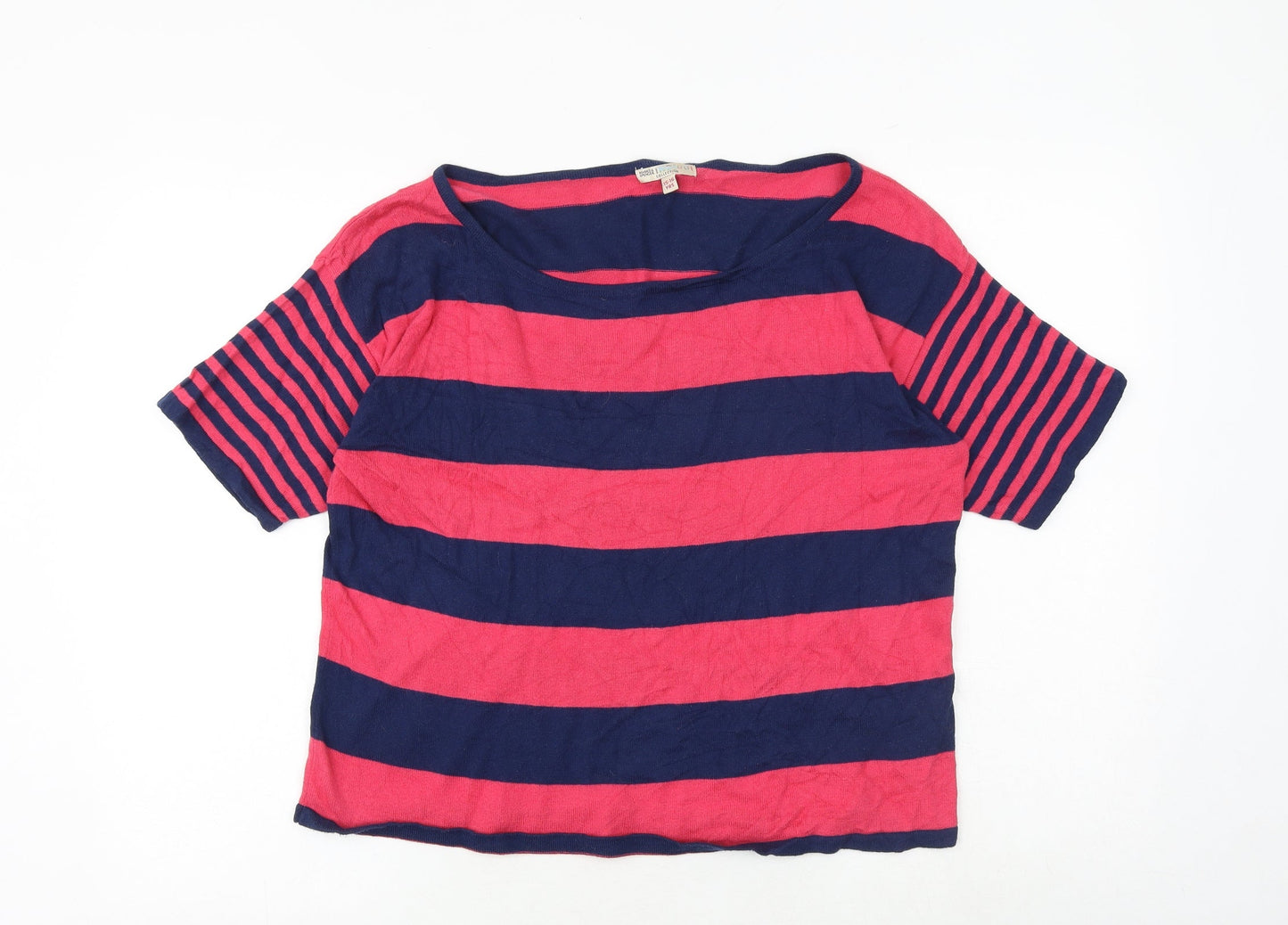 Marks and Spencer Girls Multicoloured Round Neck Striped 100% Cotton Pullover Jumper Size 15-16 Years Pullover
