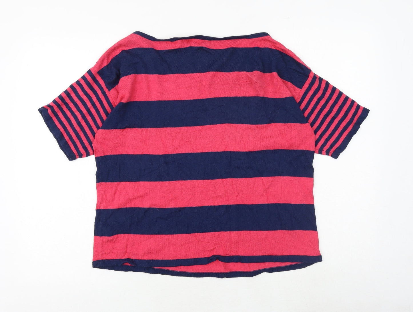 Marks and Spencer Girls Multicoloured Round Neck Striped 100% Cotton Pullover Jumper Size 15-16 Years Pullover