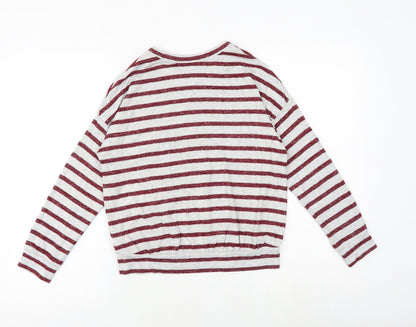Marks and Spencer Girls Grey Striped Viscose Pullover T-Shirt Size 9-10 Years Boat Neck Pullover