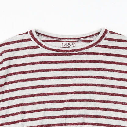 Marks and Spencer Girls Grey Striped Viscose Pullover T-Shirt Size 9-10 Years Boat Neck Pullover