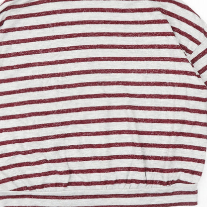 Marks and Spencer Girls Grey Striped Viscose Pullover T-Shirt Size 9-10 Years Boat Neck Pullover