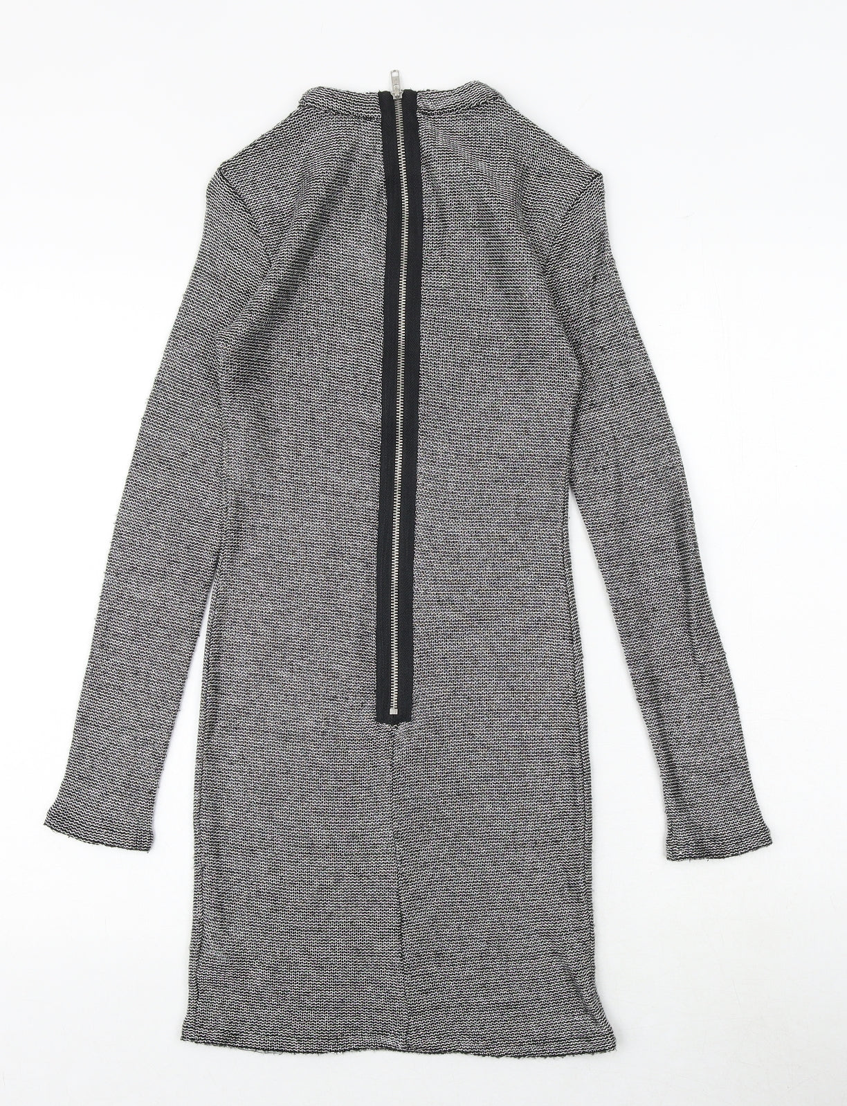 Topshop Womens Silver Geometric Polyester Shift Size 8 Round Neck Zip