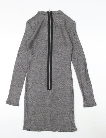 Topshop Womens Silver Geometric Polyester Shift Size 8 Round Neck Zip