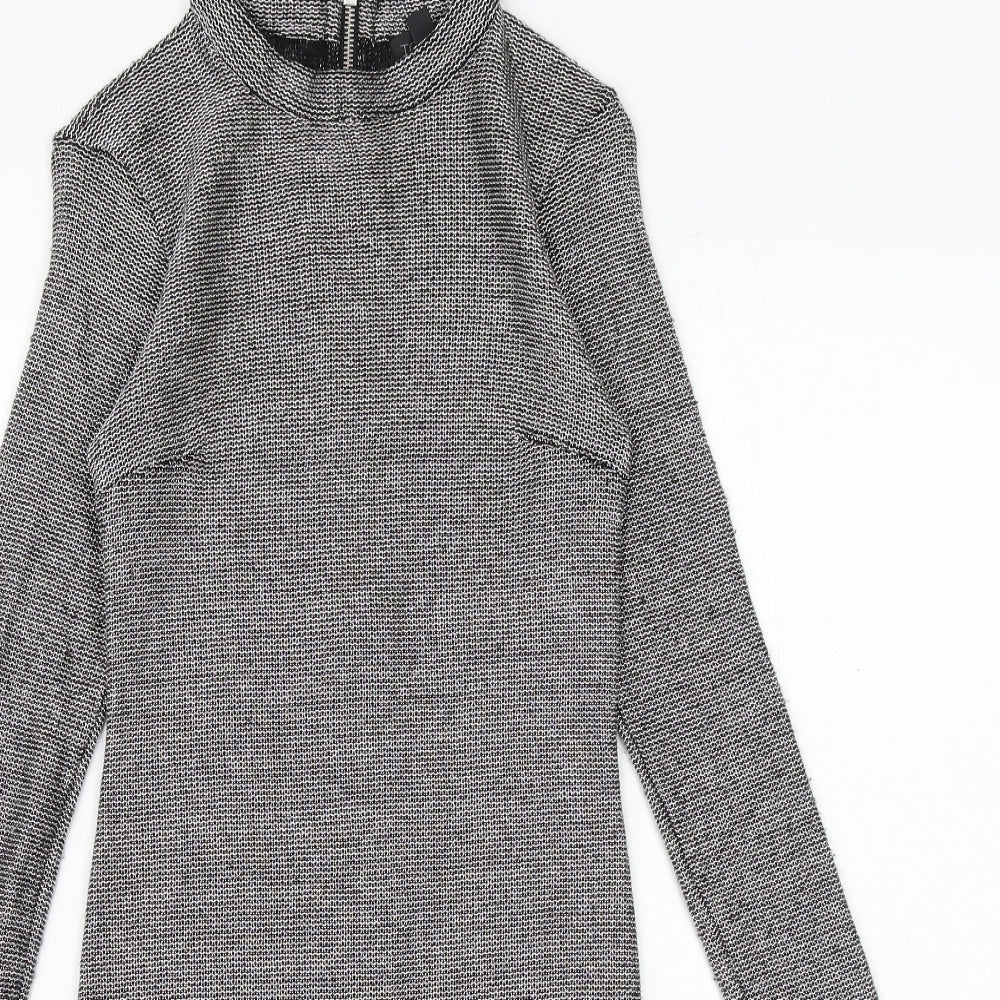 Topshop Womens Silver Geometric Polyester Shift Size 8 Round Neck Zip