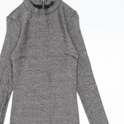 Topshop Womens Silver Geometric Polyester Shift Size 8 Round Neck Zip