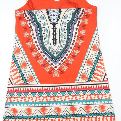 Zanzea Womens Multicoloured Geometric Polyester Tank Dress Size 8 V-Neck Pullover