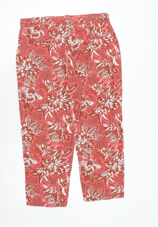 NEXT Womens Red Floral Viscose Trousers Size 10 Regular Tie