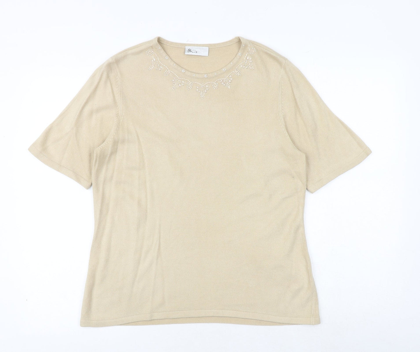 BHS Womens Beige Round Neck Acrylic Pullover Jumper Size 18