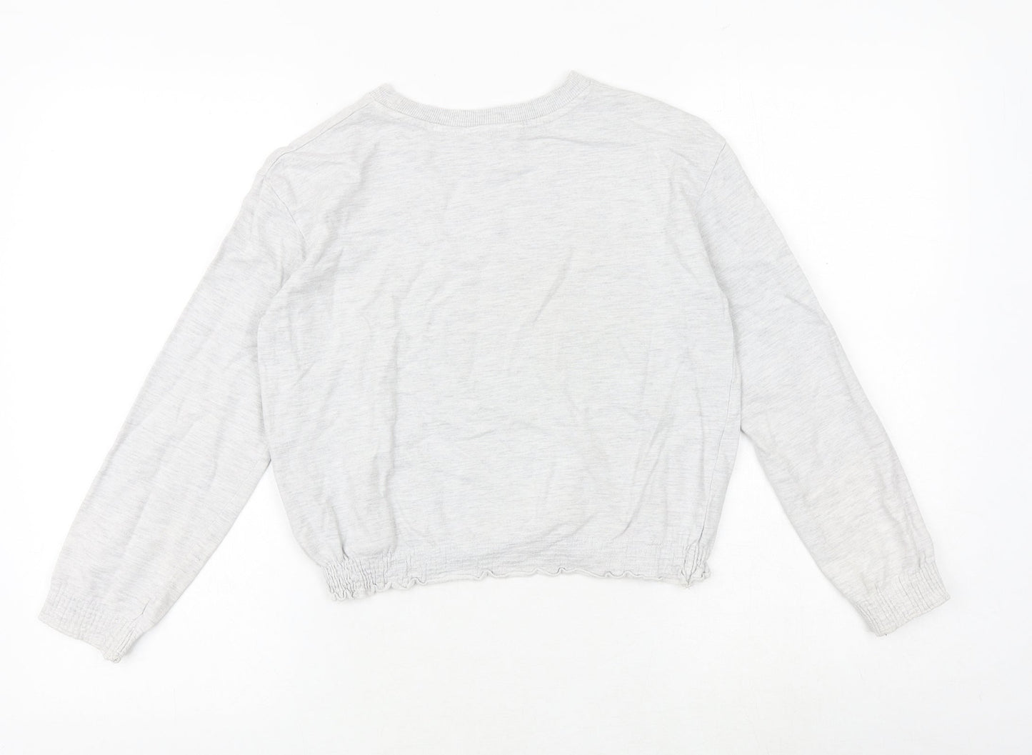 H&M Girls Grey 100% Cotton Pullover Sweatshirt Size 9-10 Years Pullover - Cat
