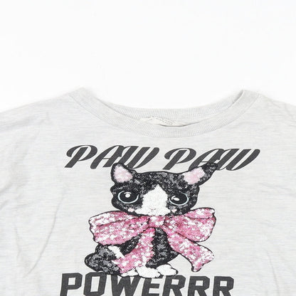H&M Girls Grey 100% Cotton Pullover Sweatshirt Size 9-10 Years Pullover - Cat