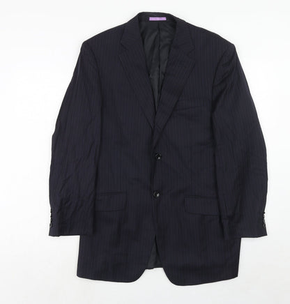 French Eye Mens Blue Striped Wool Jacket Suit Jacket Size 42 Regular