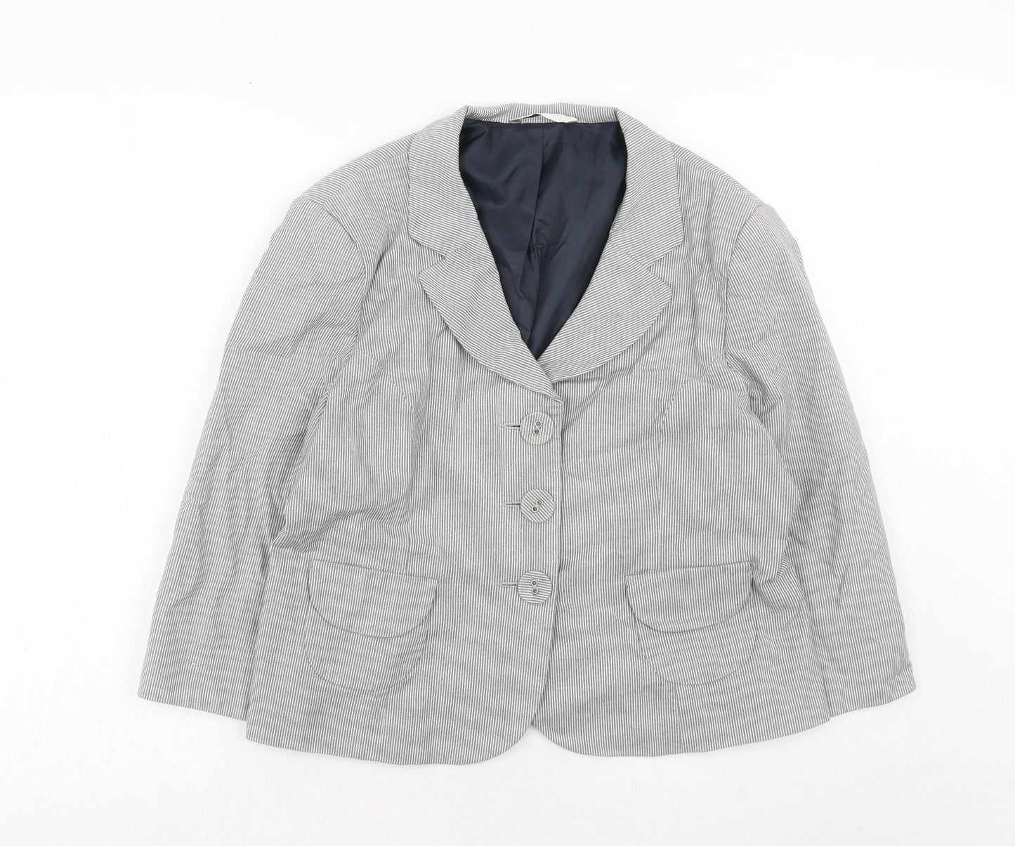 BHS Womens Grey Striped Cotton Jacket Blazer Size 20