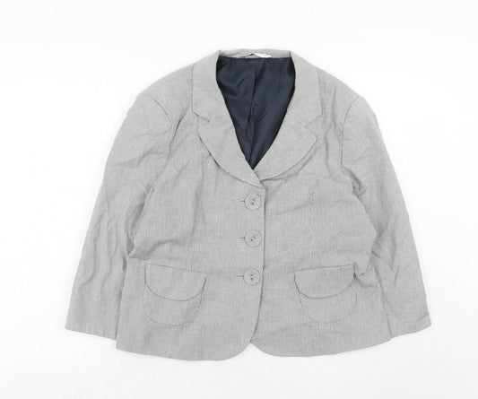 BHS Womens Grey Striped Cotton Jacket Blazer Size 20