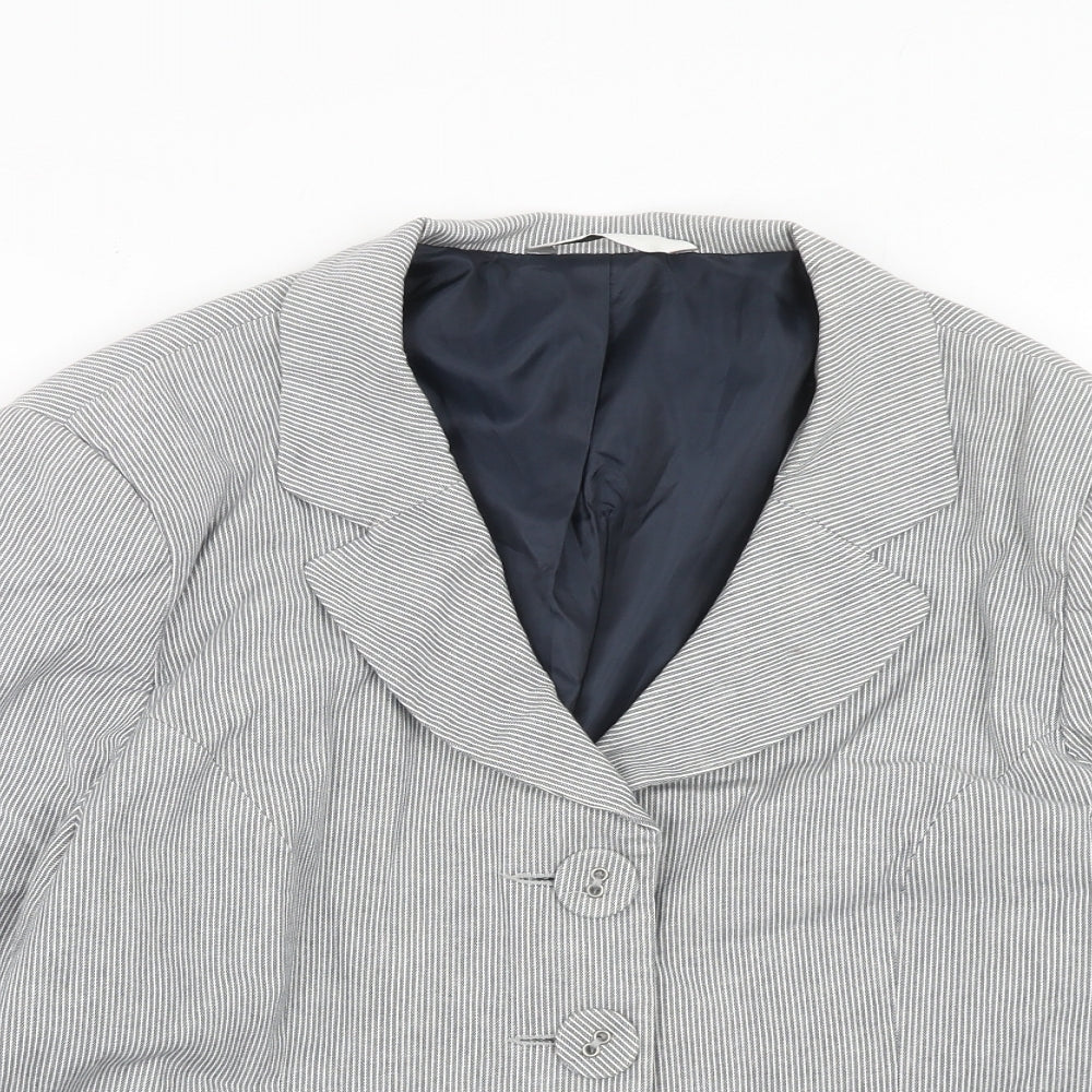 BHS Womens Grey Striped Cotton Jacket Blazer Size 20