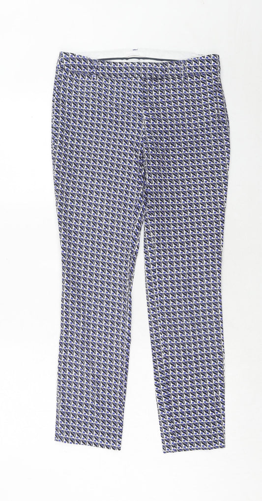 Dalia Womens Blue Geometric Polyester Chino Trousers Size 30 in Regular Hook & Eye